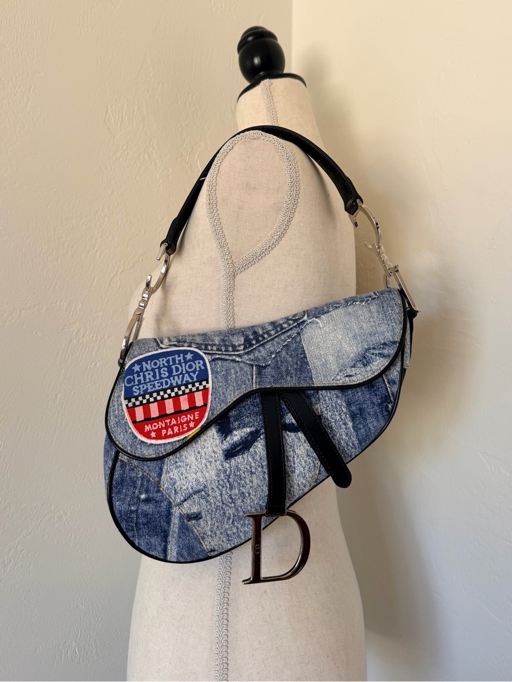 Vintage Christian Dior by John Galliano Denim Patchwork Speedway Saddle Bag